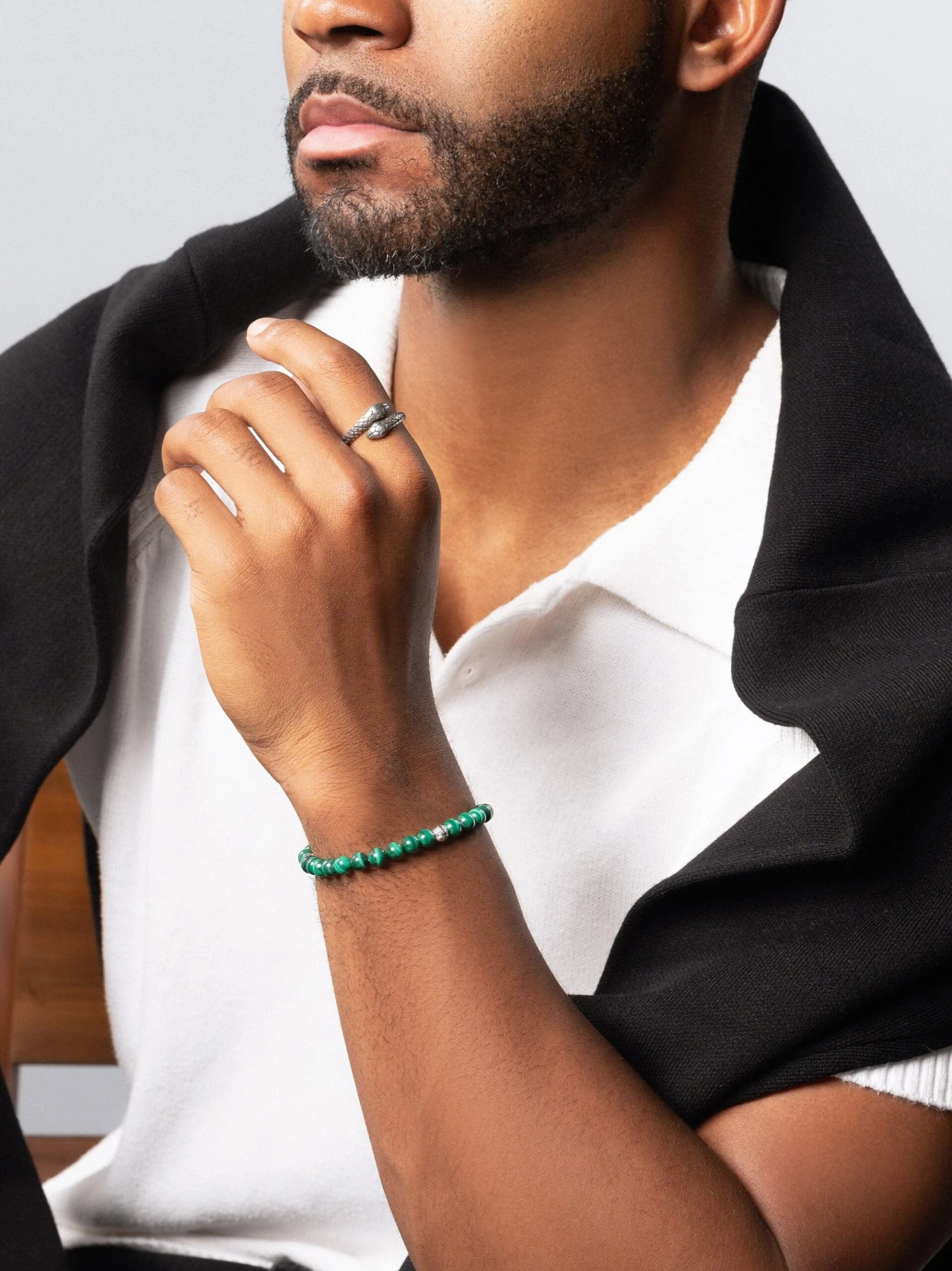 Nialaya 6mm Green Malachite Bracelet With Silver Balls 2 Nialaya 6mm Green Malachite Bracelet With Silver Balls - Image 2