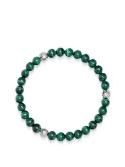 Nialaya 6mm Green Malachite Bracelet With Silver Balls