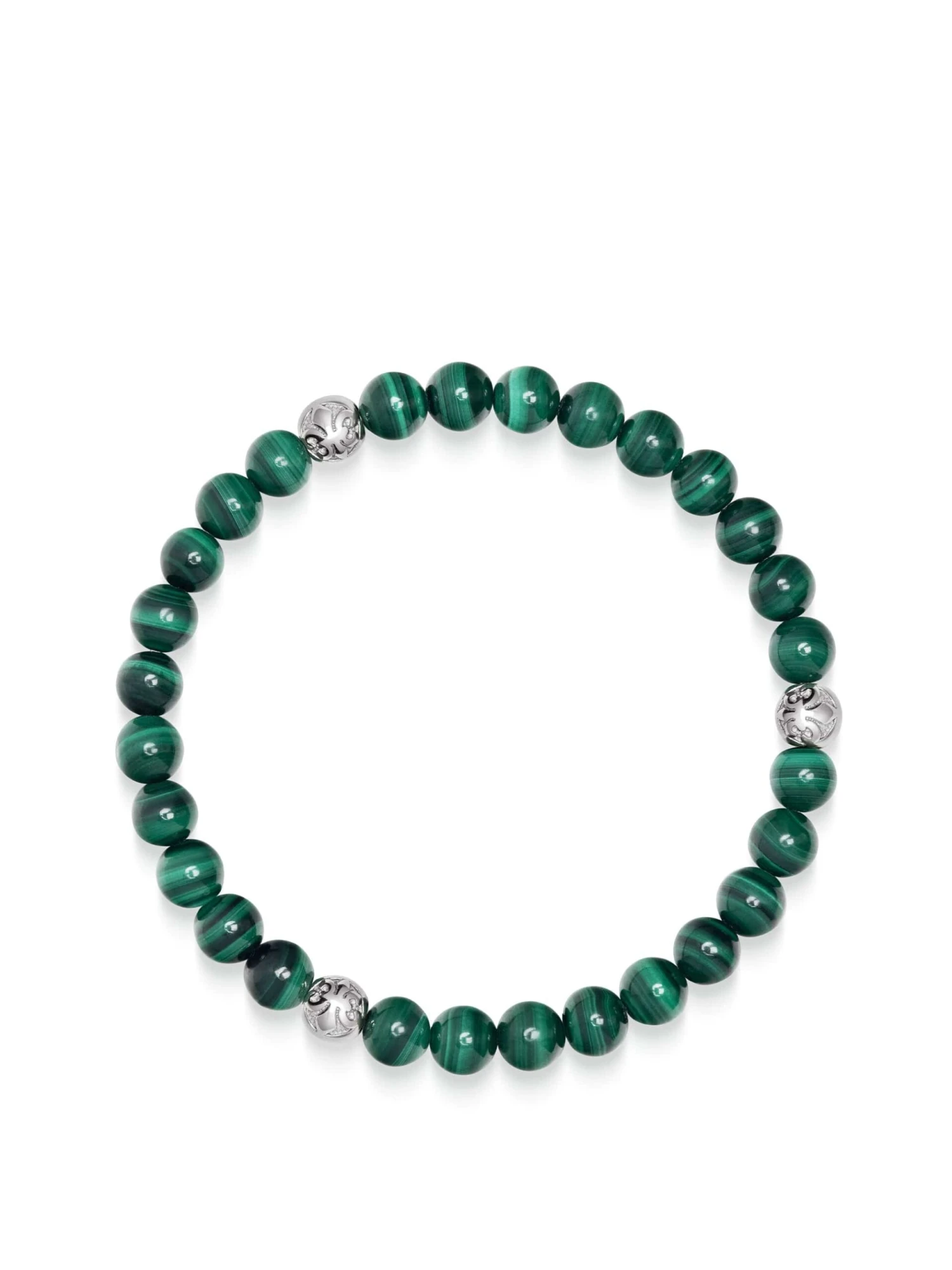 Nialaya 6mm Green Malachite Bracelet With Silver Balls 1 Nialaya 6mm Green Malachite Bracelet With Silver Balls