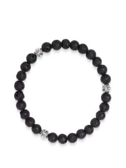 Nialaya 6mm Lava Stone Bracelet With Silver Balls