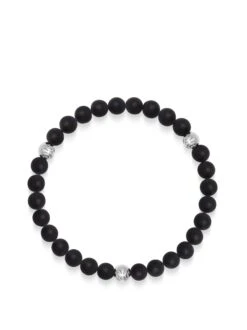 Nialaya 6mm Matte Black Onyx Bracelet With Silver Balls