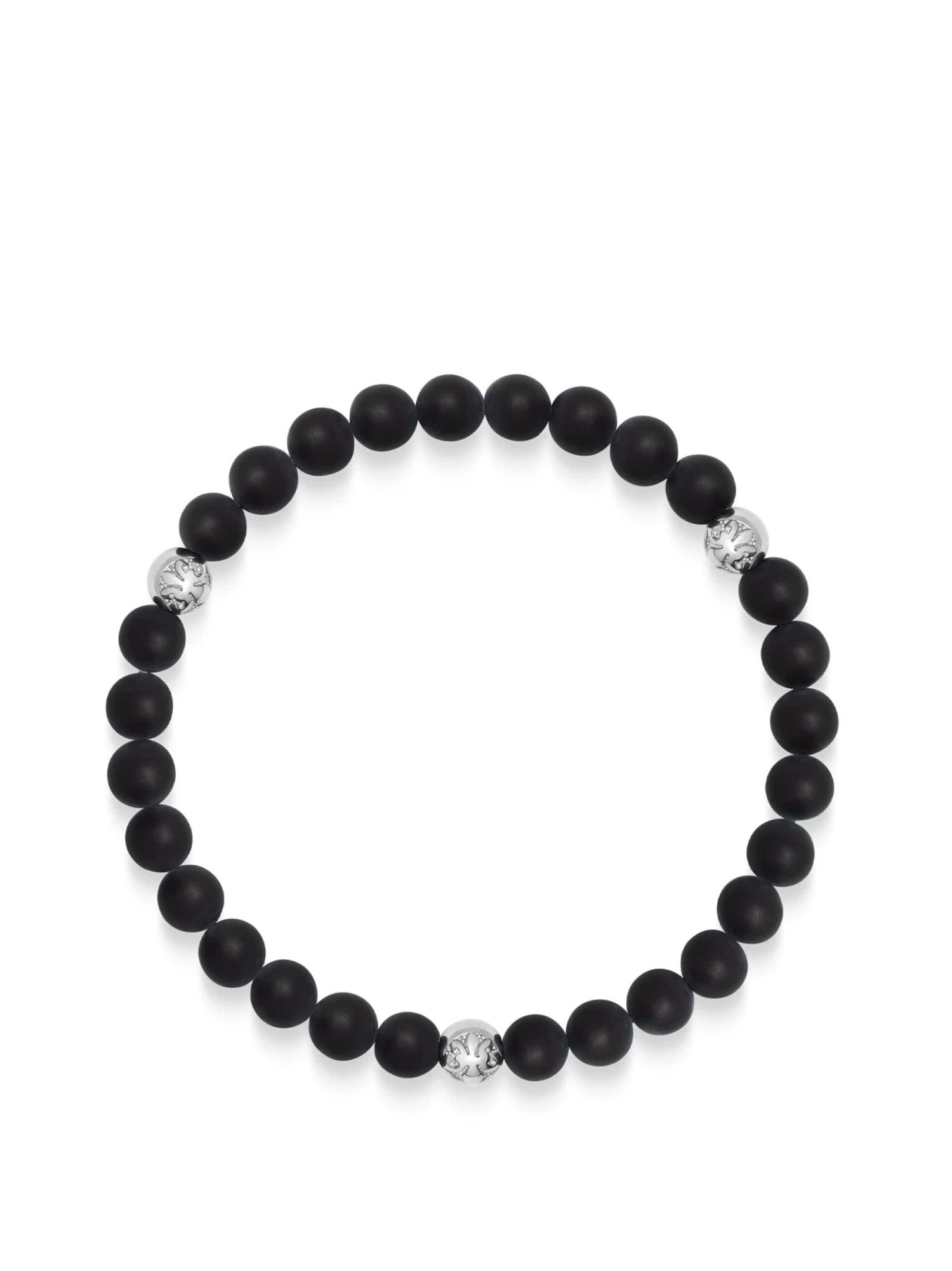 Nialaya 6mm Matte Black Onyx Bracelet With Silver Balls 1 Nialaya 6mm Matte Black Onyx Bracelet With Silver Balls
