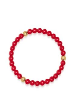 Nialaya 6mm Red Jade Bracelet With Gold Balls