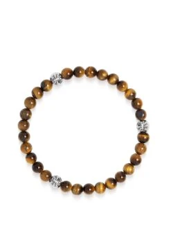 Nialaya 6mm Tiger Eye Bracelet With Silver Balls