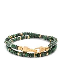 Nialaya Dark Green Malachite Heishi Wrap Bracelet -Nialaya Jewelry Store nialaya men s beaded bracelet dark green heishi double wrap beaded bracelet with gold dark green heishi double wrap beaded bracelet with gold 1177206944