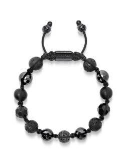 Nialaya Men's Beaded Bracelet With Black CZ Diamond, Lava Stone, Matte Onyx, And Agate