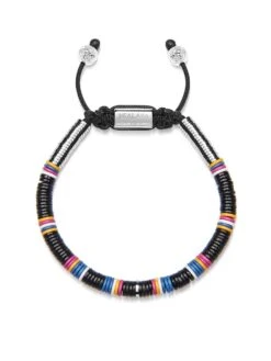 Nialaya Men's Beaded Bracelet With Black Disc Beads