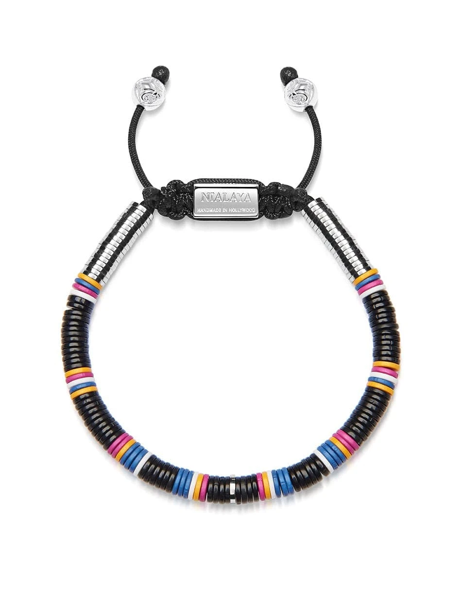 Nialaya Men's Beaded Bracelet With Black Disc Beads 1 Nialaya Men's Beaded Bracelet With Black Disc Beads