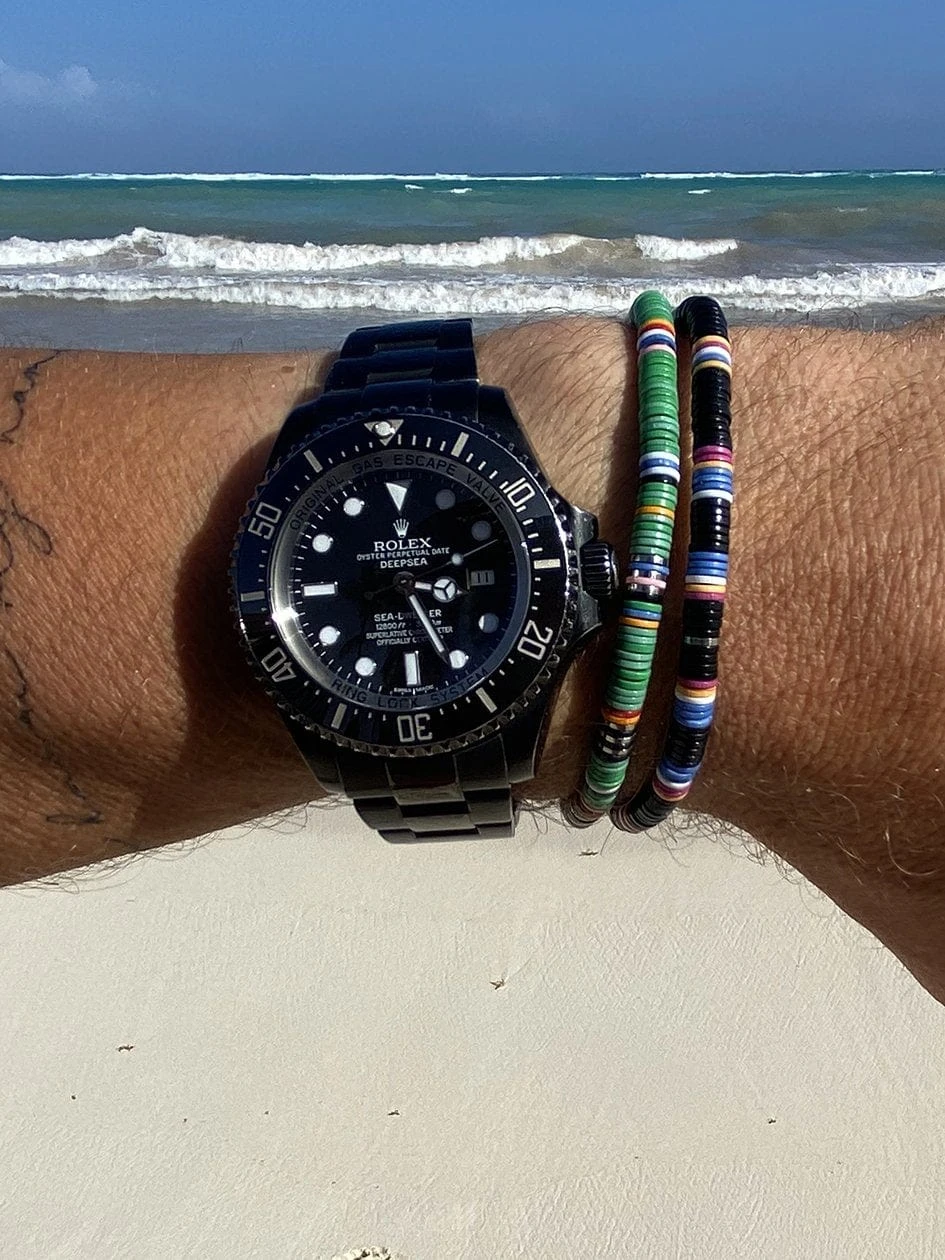 Nialaya Men's Beaded Bracelet With Black Disc Beads 2 Nialaya Men's Beaded Bracelet With Black Disc Beads - Image 2