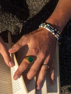 Nialaya Men's Beaded Bracelet With Black Disc Beads And Gold -Nialaya Jewelry Store nialaya men s beaded bracelet men s beaded bracelet with black disc beads and gold 30376383676488