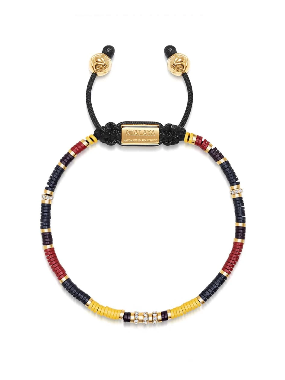 Nialaya Men's Beaded Bracelet With Black, Yellow And Red Mini Disc Beads 1 Nialaya Men's Beaded Bracelet With Black, Yellow And Red Mini Disc Beads