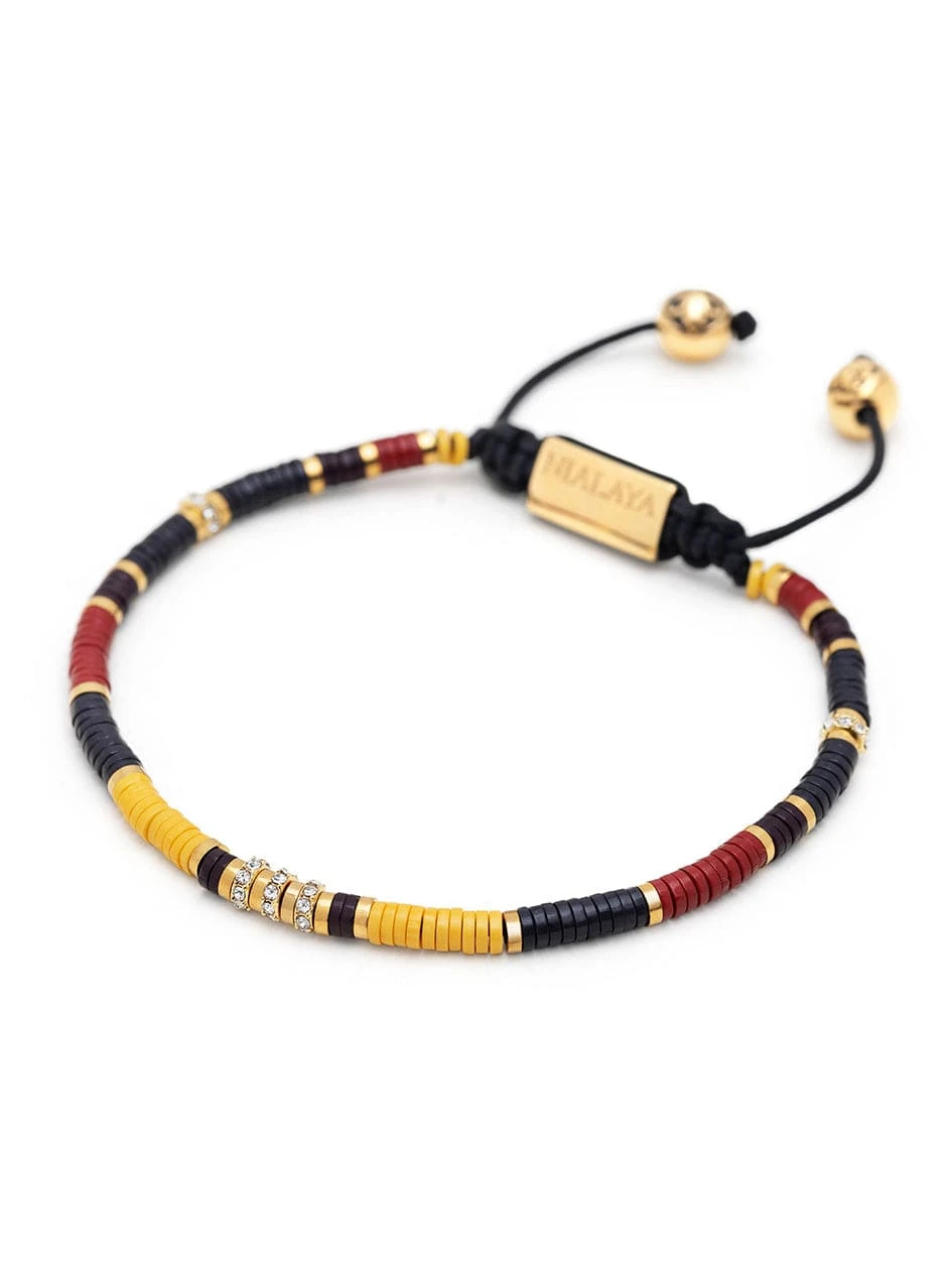 Nialaya Men's Beaded Bracelet With Black, Yellow And Red Mini Disc Beads 3 Nialaya Men's Beaded Bracelet With Black, Yellow And Red Mini Disc Beads - Image 3