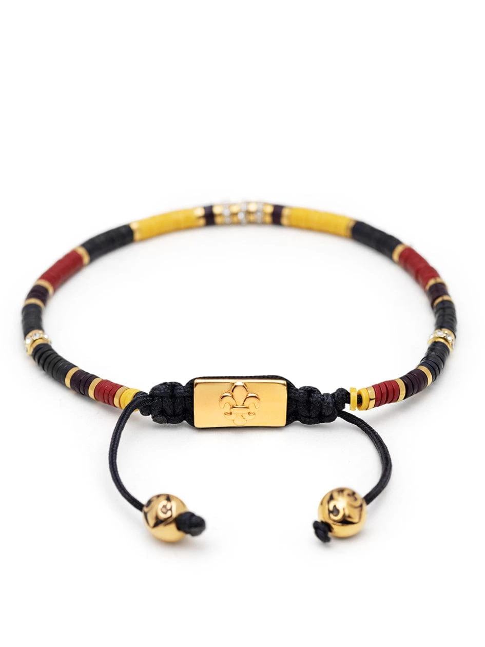 Nialaya Men's Beaded Bracelet With Black, Yellow And Red Mini Disc Beads 4 Nialaya Men's Beaded Bracelet With Black, Yellow And Red Mini Disc Beads - Image 4