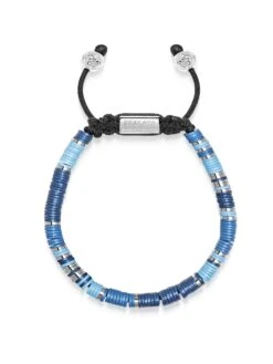 Nialaya Men's Beaded Bracelet With Blue And Silver Disc Beads