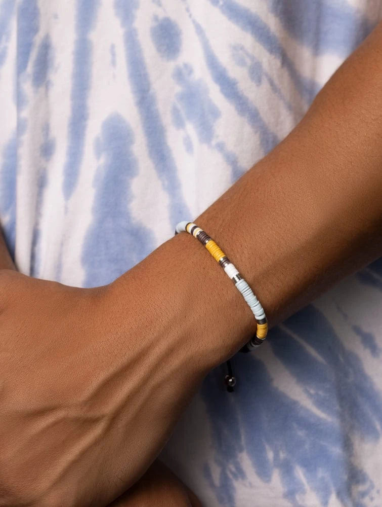 Nialaya Men's Beaded Bracelet With Blue, Brown, Orange, White, And Silver Disc Beads 2 Nialaya Men's Beaded Bracelet With Blue, Brown, Orange, White, And Silver Disc Beads - Image 2