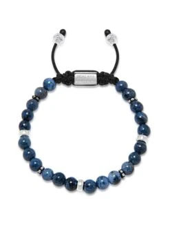 Nialaya Men's Beaded Bracelet With Blue Dumortierite And Silver