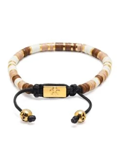 Nialaya Men's Beaded Bracelet With Brown, Beige And Gold Disc Beads 7 Nialaya Men's Beaded Bracelet With Brown, Beige And Gold Disc Beads -Nialaya Jewelry Store nialaya men s beaded bracelet men s beaded bracelet with brown beige and gold disc beads 30493766877256