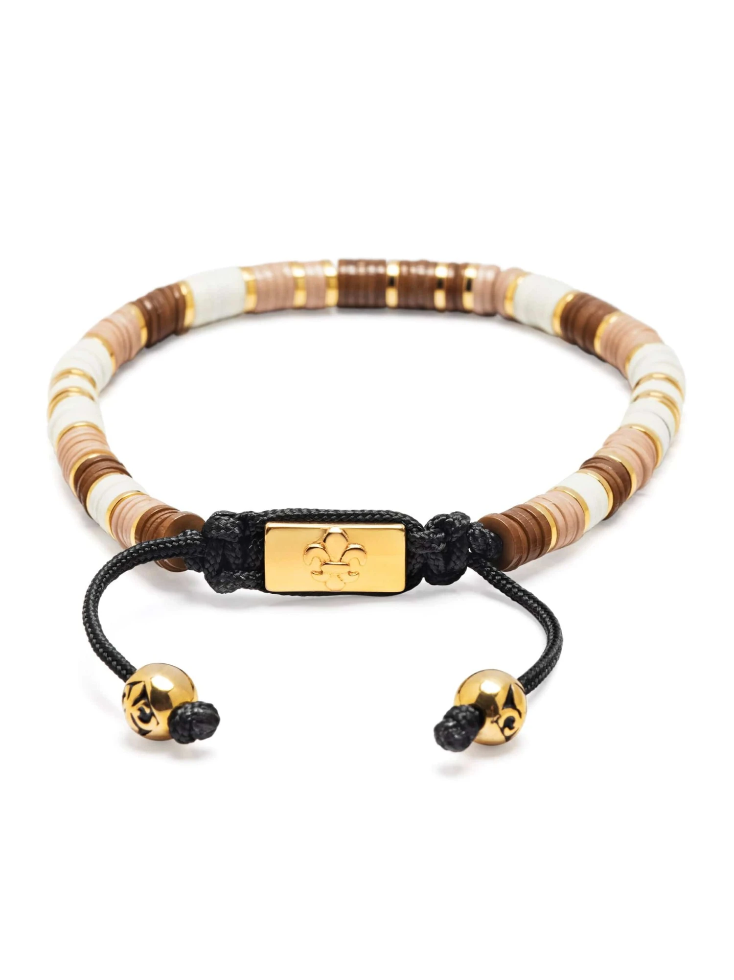 Nialaya Men's Beaded Bracelet With Brown, Beige And Gold Disc Beads 4 Nialaya Men's Beaded Bracelet With Brown, Beige And Gold Disc Beads - Image 4