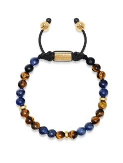 Nialaya Men's Beaded Bracelet With Dumortierite, Brown Tiger Eye And Gold