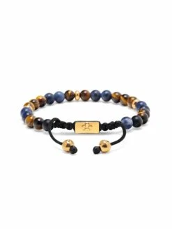 Nialaya Men's Beaded Bracelet With Dumortierite, Brown Tiger Eye And Gold -Nialaya Jewelry Store nialaya men s beaded bracelet men s beaded bracelet with dumortierite brown tiger eye and gold 30013162946632