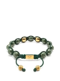 Nialaya Men's Beaded Bracelet With Glossy Green Ceramic & Gold Beads -Nialaya Jewelry Store nialaya men s beaded bracelet men s beaded bracelet with glossy green ceramic gold beads men s beaded bracelet with glossy green ceramic gold beads 1160763849