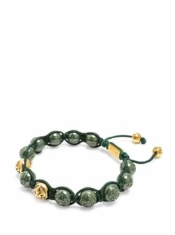 Nialaya Men's Beaded Bracelet With Glossy Green Ceramic & Gold Beads -Nialaya Jewelry Store nialaya men s beaded bracelet men s beaded bracelet with glossy green ceramic gold beads men s beaded bracelet with glossy green ceramic gold beads 1160763850