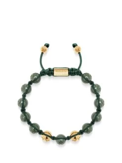 Nialaya Men's Beaded Bracelet With Glossy Green Ceramic & Gold Beads
