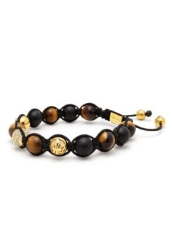 Nialaya Men's Beaded Bracelet With Gold, CZ Diamond, Matte Onyx, And Brown Tiger Eye -Nialaya Jewelry Store nialaya men s beaded bracelet men s beaded bracelet with gold cz diamond matte onyx and brown tiger eye 28970042196040