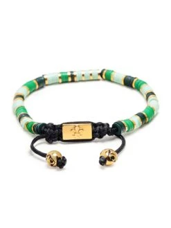 Nialaya Men's Beaded Bracelet With Light Green And Gold Disc Beads -Nialaya Jewelry Store nialaya men s beaded bracelet men s beaded bracelet with green and gold disc beads 30417633935432