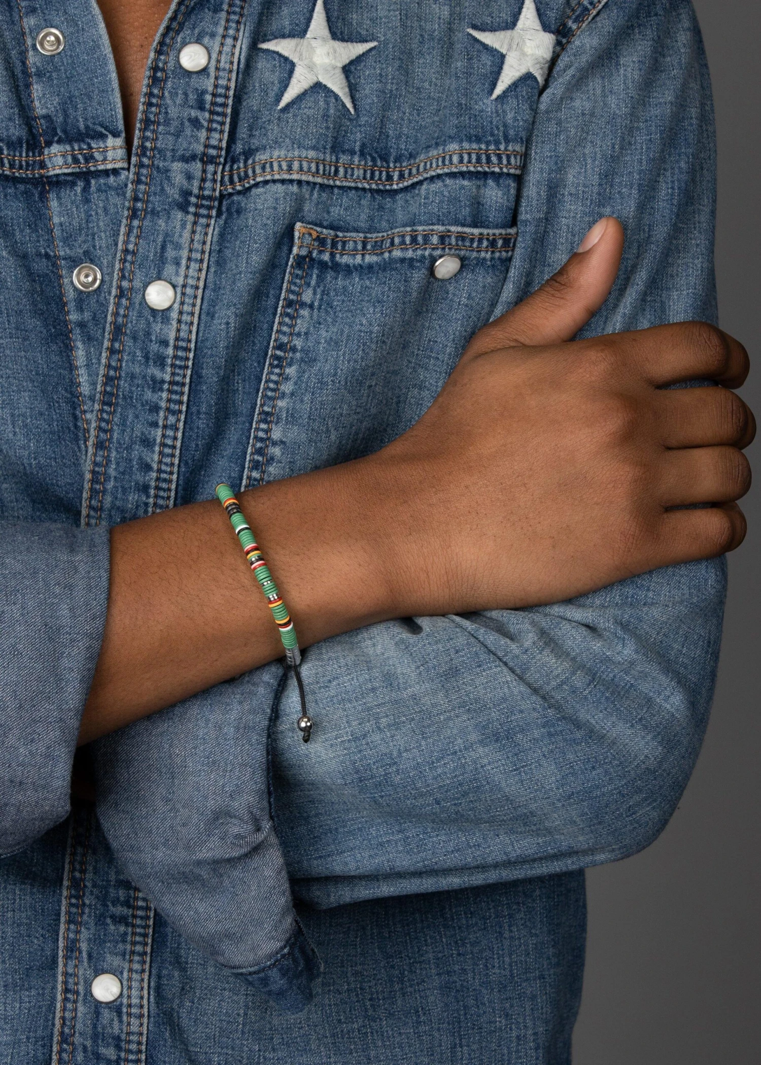 Nialaya Men's Beaded Bracelet With Green Disc Beads 4 Nialaya Men's Beaded Bracelet With Green Disc Beads - Image 4