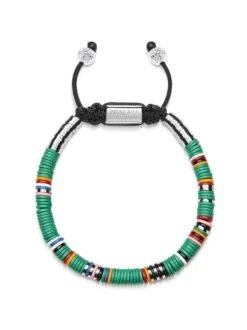 Nialaya Men's Beaded Bracelet With Green Disc Beads