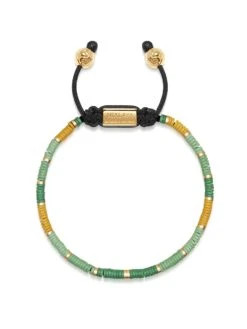 Nialaya Men's Beaded Bracelet With Green Mini Disc Beads