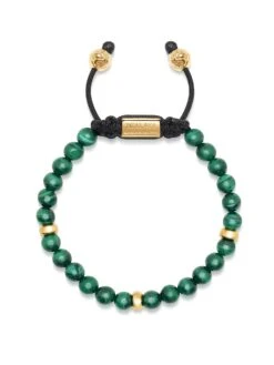 Nialaya Men's Beaded Bracelet With Malachite And Gold