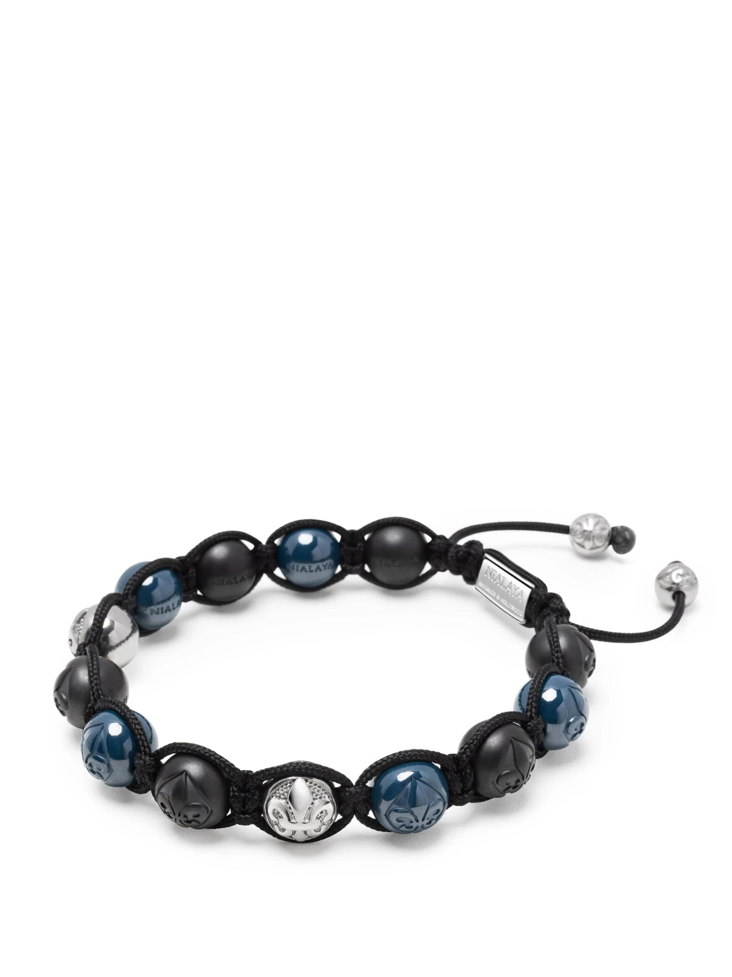 Nialaya Men's Beaded Bracelet With Matte Black, Blue Ceramic & Silver Balls 3 Nialaya Men's Beaded Bracelet With Matte Black, Blue Ceramic & Silver Balls - Image 3