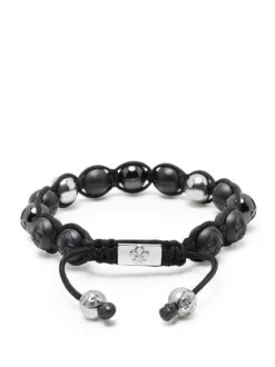 Nialaya Men's Beaded Bracelet With Matte Black, Glossy Black Ceramic & Silver Beads -Nialaya Jewelry Store nialaya men s beaded bracelet men s beaded bracelet with matte black glossy black ceramic silver beads men s beaded bracelet with matte black glossy black ceramic silver beads 1160763856