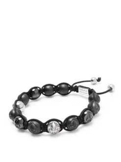 Nialaya Men's Beaded Bracelet With Matte Black, Glossy Black Ceramic & Silver Beads -Nialaya Jewelry Store nialaya men s beaded bracelet men s beaded bracelet with matte black glossy black ceramic silver beads men s beaded bracelet with matte black glossy black ceramic silver beads 1160763858