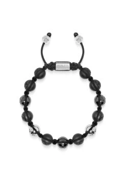 Nialaya Men's Beaded Bracelet With Matte Black, Glossy Black Ceramic & Silver Beads