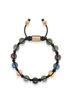 Nialaya Men's Beaded Bracelet With Multicolored Ceramic & Gold Balls
