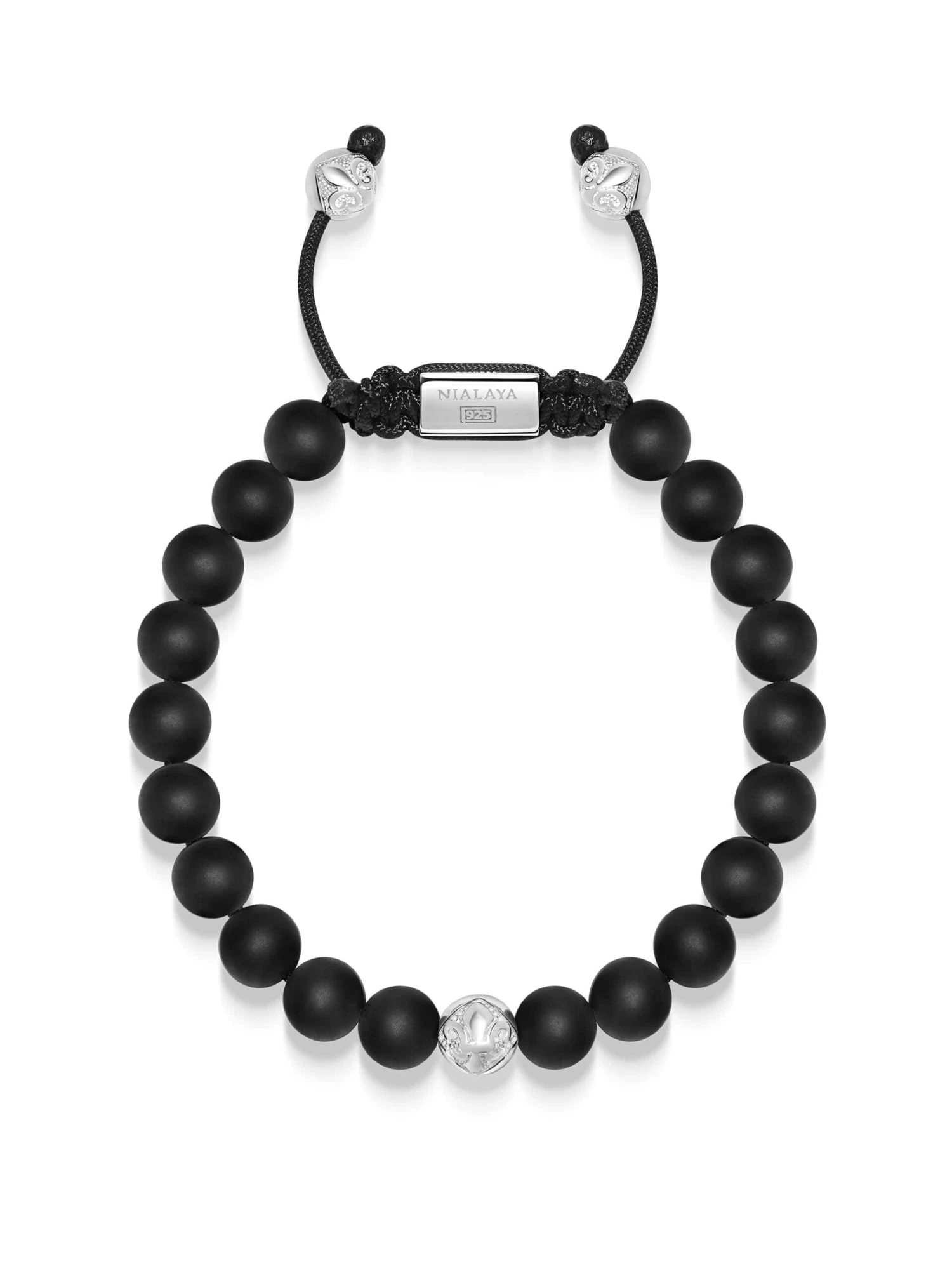 Nialaya Men's Beaded Bracelet With Onyx And Sterling Silver Beads 1 Nialaya Men's Beaded Bracelet With Onyx And Sterling Silver Beads