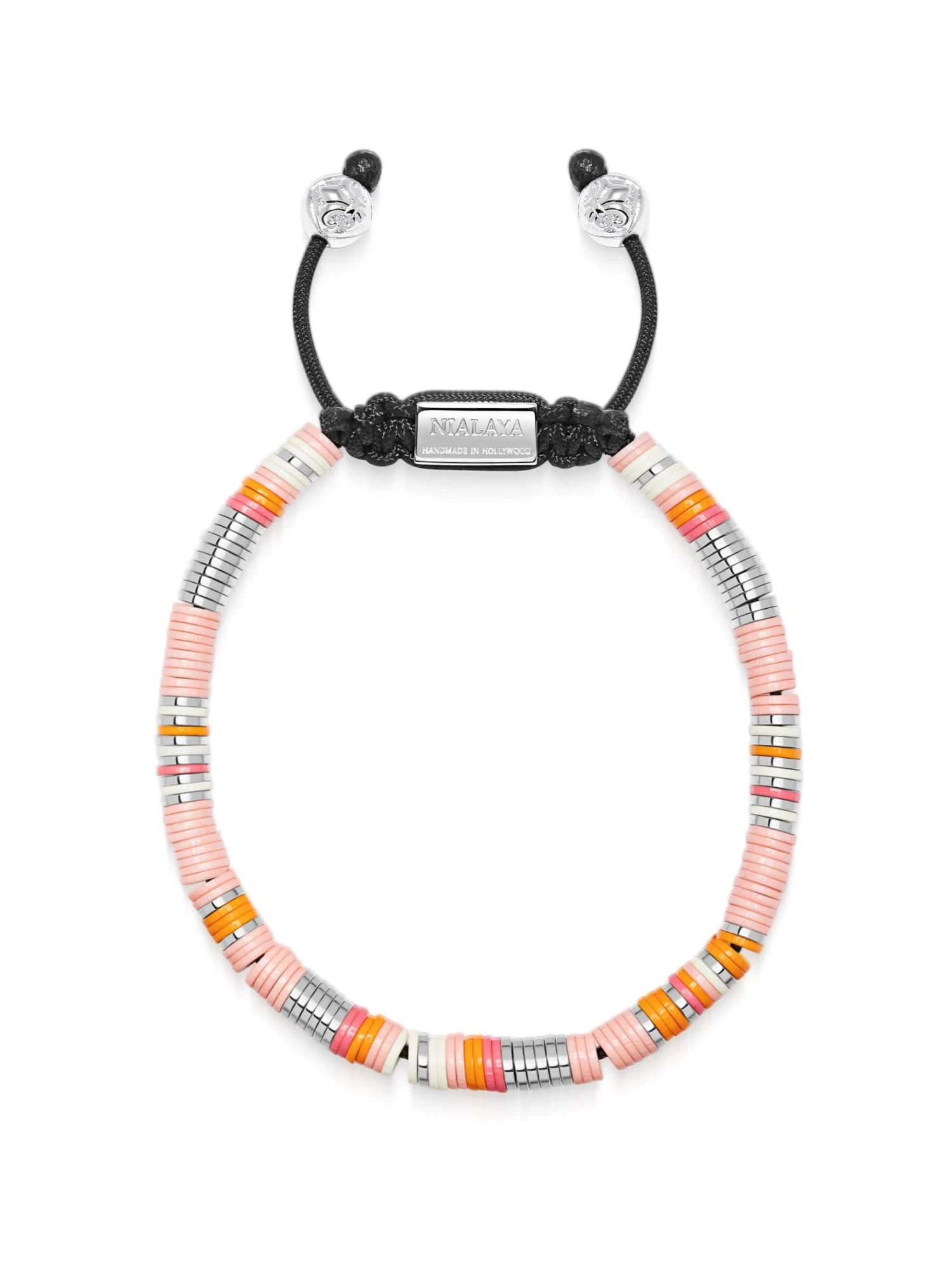 Nialaya Men's Beaded Bracelet With Pink And Silver Disc Beads 1 Nialaya Men's Beaded Bracelet With Pink And Silver Disc Beads