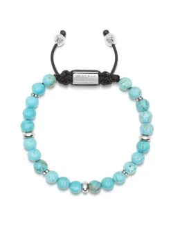 Nialaya Men's Beaded Bracelet With Turquoise And Silver