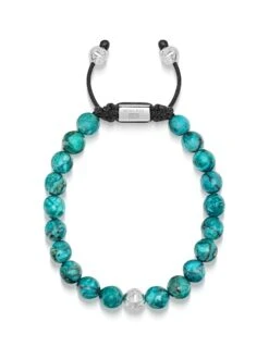 Nialaya Men's Beaded Bracelet With Turquoise And Sterling Silver Beads