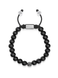 Nialaya Men's Black Diamond Beaded Bracelet With Matte Onyx