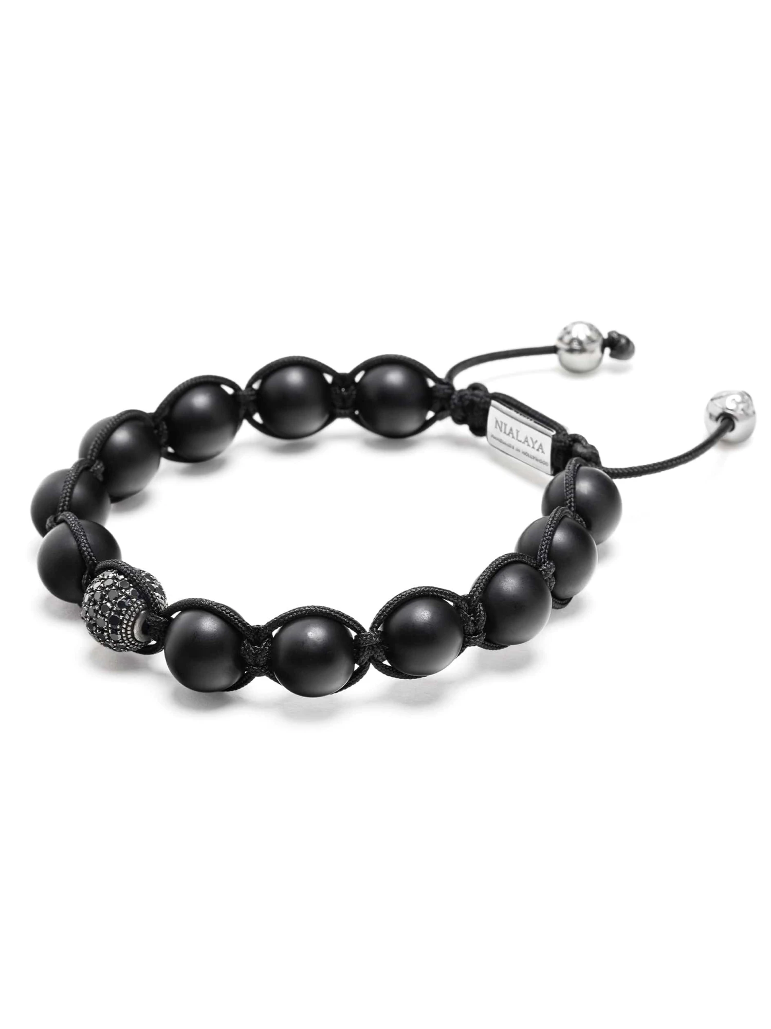 Nialaya Men's Black Diamond Beaded Bracelet With Matte Onyx And Sterling Silver 3 Nialaya Men's Black Diamond Beaded Bracelet With Matte Onyx And Sterling Silver - Image 3
