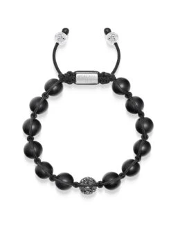 Nialaya Men's Black Diamond Beaded Bracelet With Matte Onyx And Sterling Silver