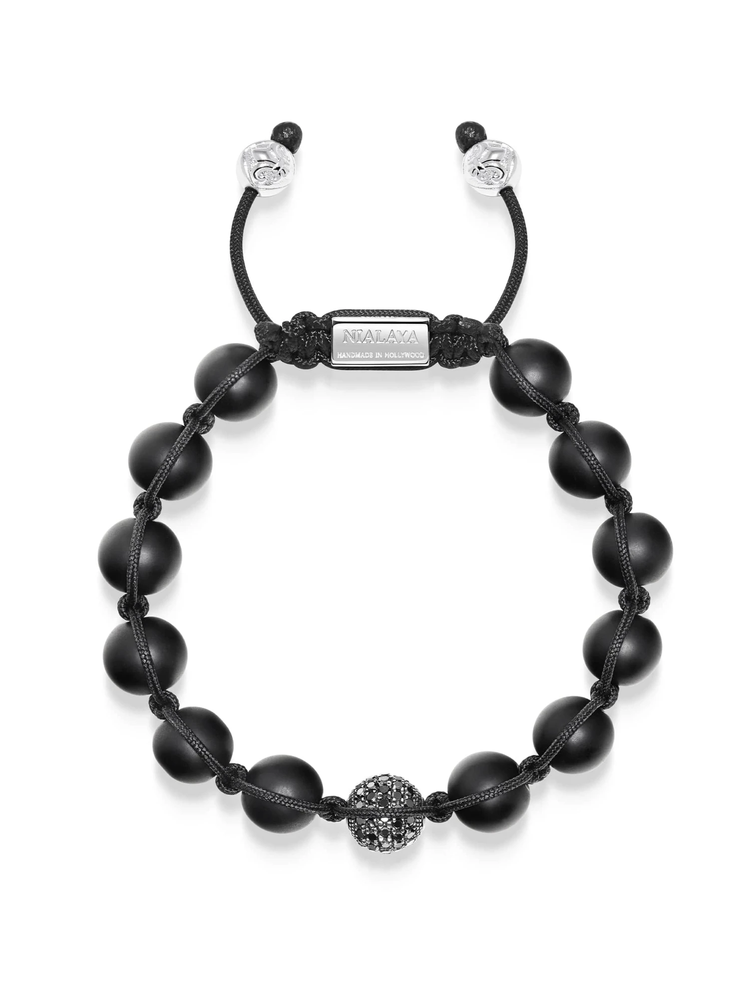 Nialaya Men's Black Diamond Beaded Bracelet With Matte Onyx And Sterling Silver 1 Nialaya Men's Black Diamond Beaded Bracelet With Matte Onyx And Sterling Silver