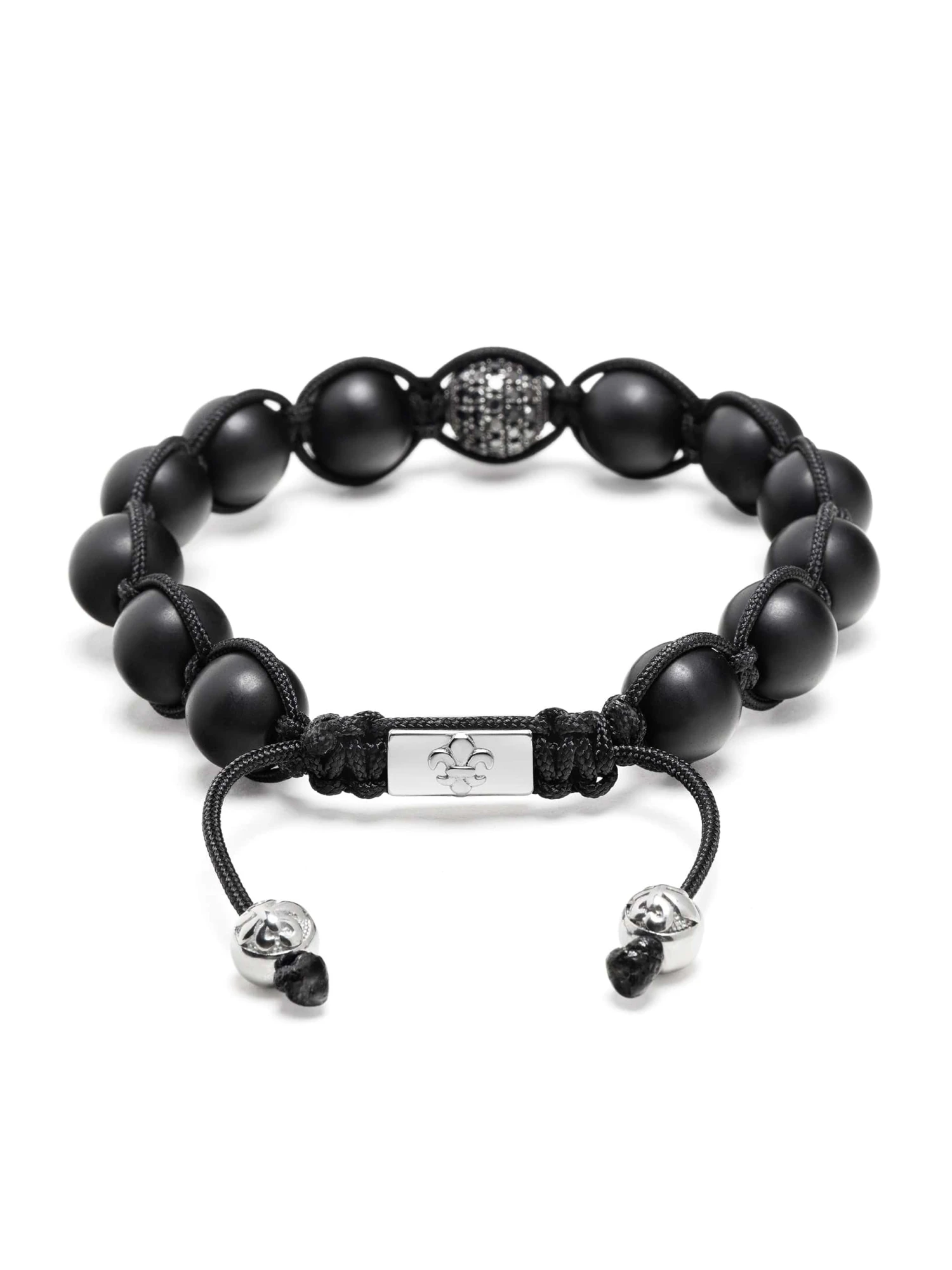 Nialaya Men's Black Diamond Beaded Bracelet With Matte Onyx And Sterling Silver 4 Nialaya Men's Black Diamond Beaded Bracelet With Matte Onyx And Sterling Silver - Image 4