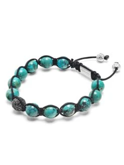 Nialaya Men's Black Diamond Beaded Bracelet With Turquoise And Sterling Silver -Nialaya Jewelry Store nialaya men s beaded bracelet men s black diamond beaded bracelet with turquoise and sterling silver 30442941644872
