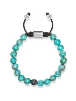 Nialaya Men's Black Diamond Beaded Bracelet With Turquoise