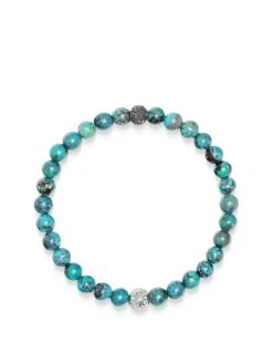 Nialaya Men's Black Diamond Wristband With Bali Turquoise